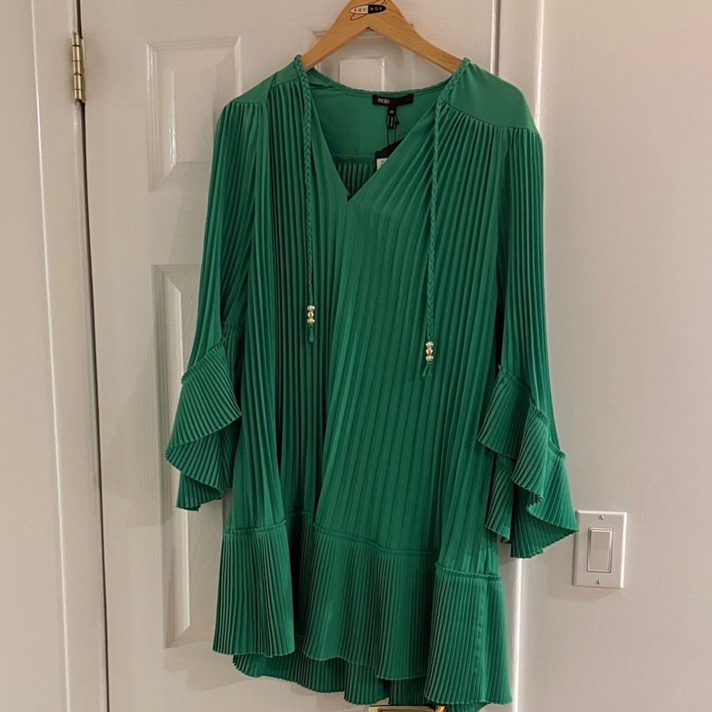 Maje Emerald Pleated Tunic with Bell Sleeves